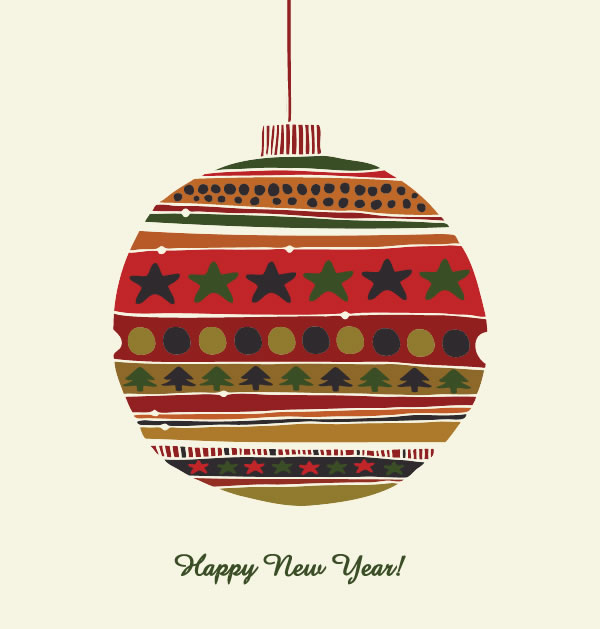 Graphic of a Christmas ornament with Happy New Year