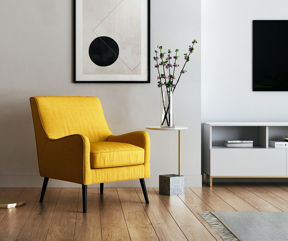 Yellow chair in living room. Image credit: Kam Idris