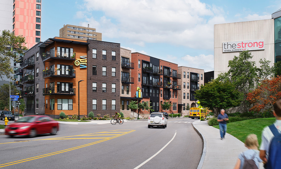 An exterior shot of VIDA