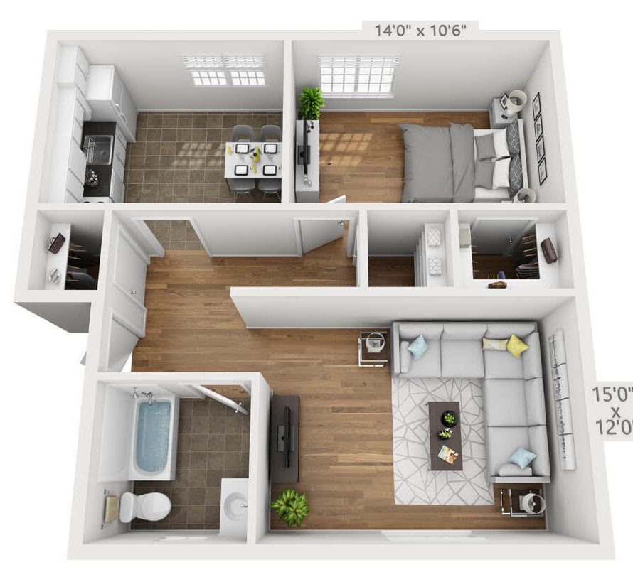Elmwood Manor 1-Bedroom Apartment Upper Level Floorplan