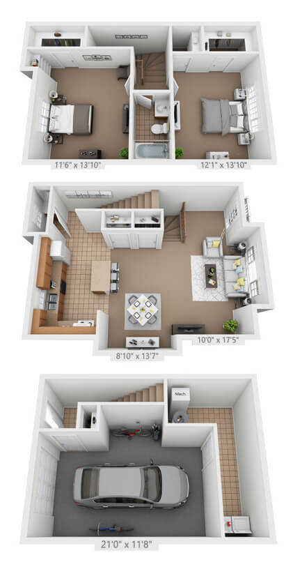 Three-Story Townhouse Floorplan